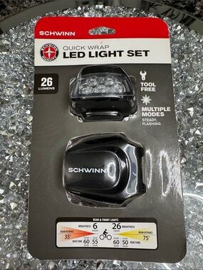Schwinn Black Quick Wrap LED Bike Light Set NWT